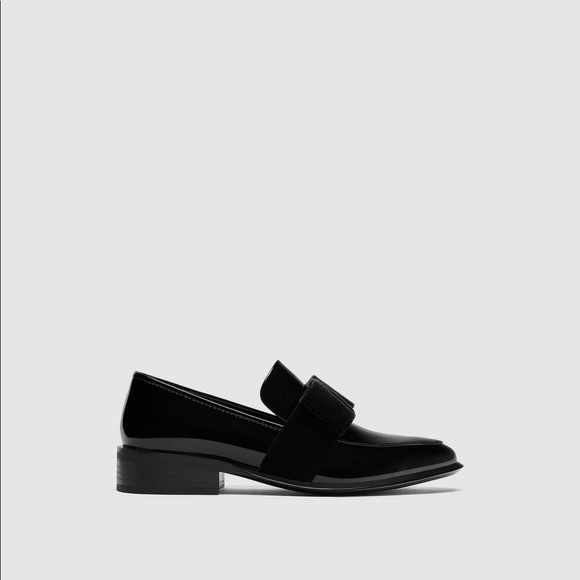 NWT Zara Faux Patent Leather Velvet Bow Loafers - Picture 4 of 7